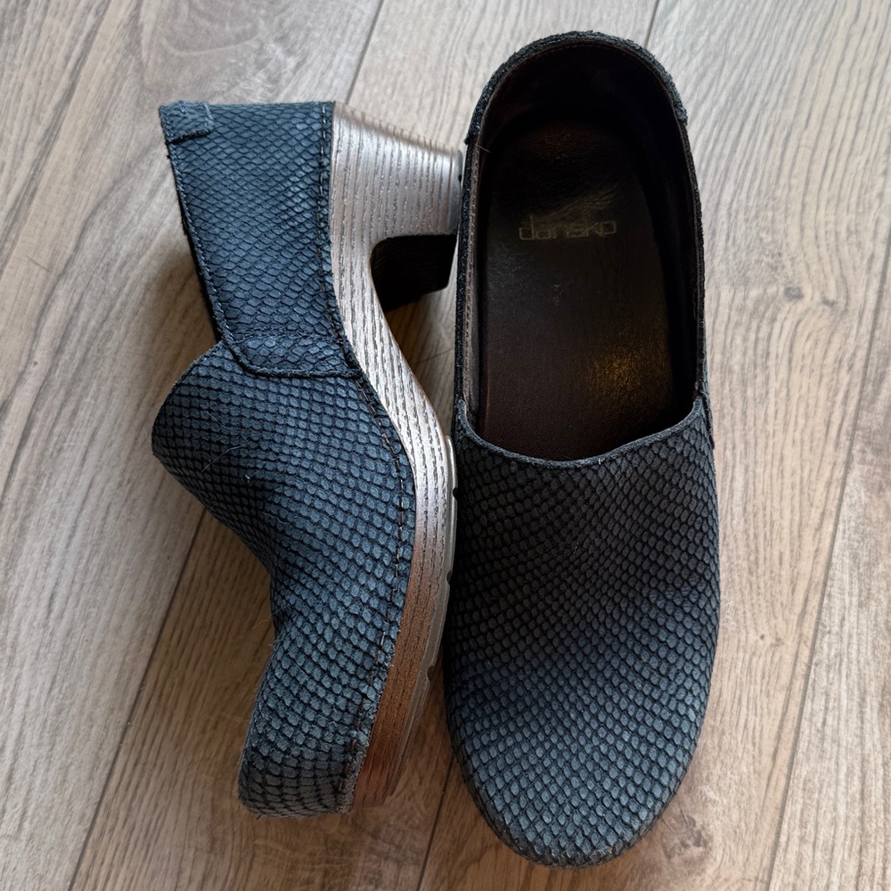 Dansko Navy Textured Leather Clog Mule